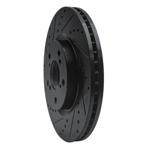 Acura TL Brake Rotor (1) - Front Left - R1 Concepts - Drilled & Slotted - Black - `09-`14